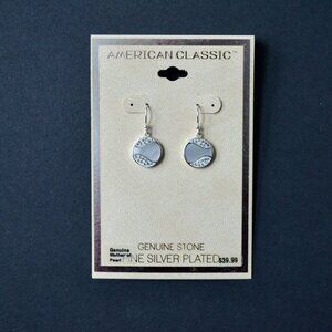 American Classic Genuine Mother of Pearl Silver Plated Drop Earrings New
